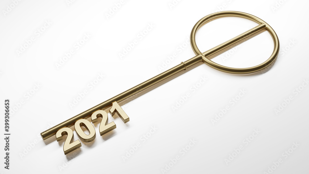 Happy New Year Background. Key with 2021. 3D illustration Happy New Year Background. Key with 2021. 3D illustration