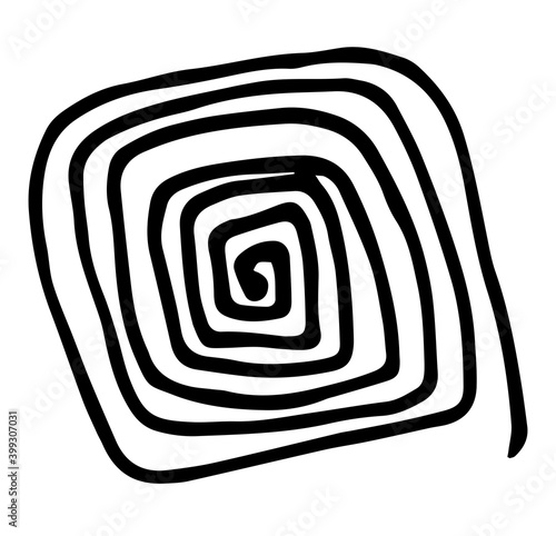 vector element of a square spiral with rounded corners drawn manually with a black line on a white background for your design template