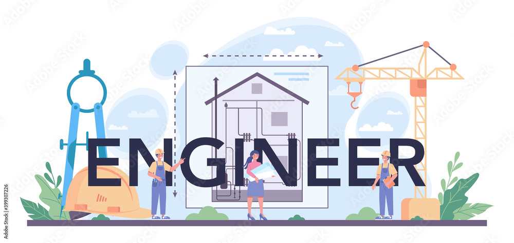 Engineer typographic header. Technology and science. Professional occupation