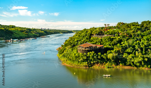 The triple border of Paraguay, Argentina and Brazil at the confluence of the Parana and Iguazu rivers photo