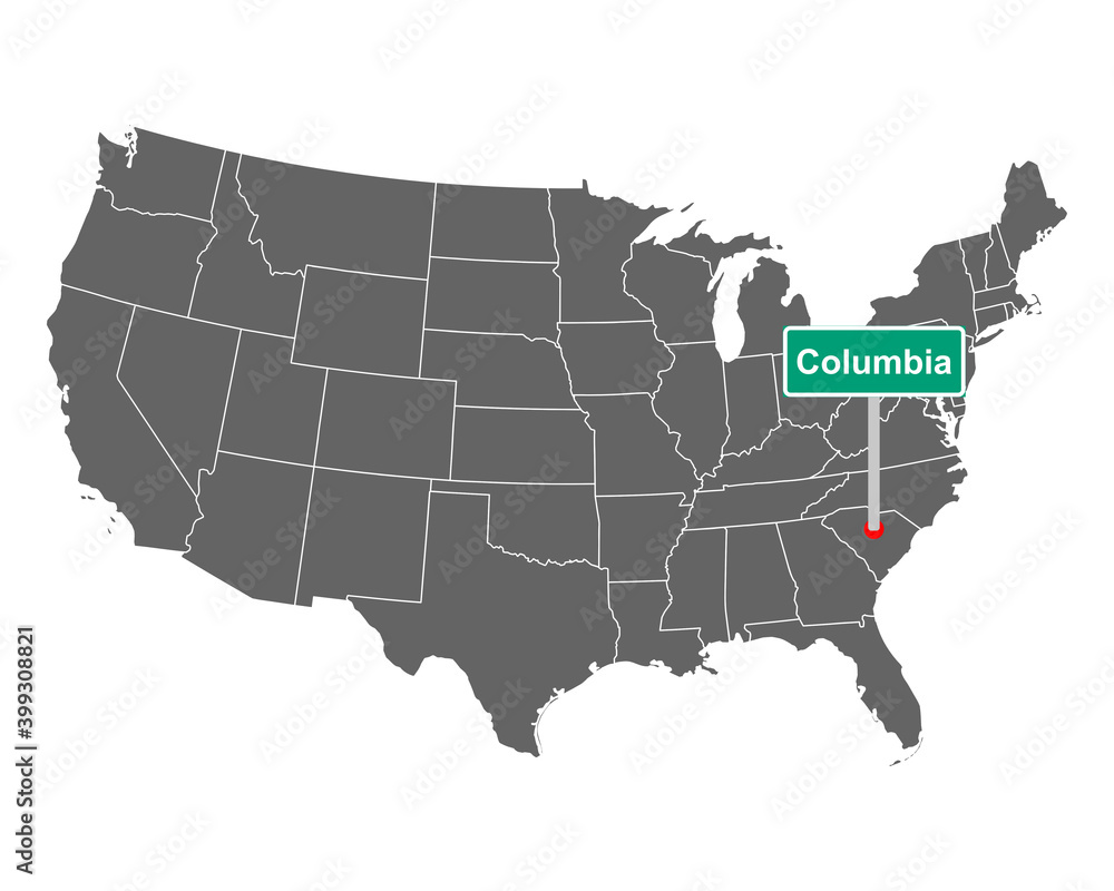 Columbia Ortsschild und Karte der USA