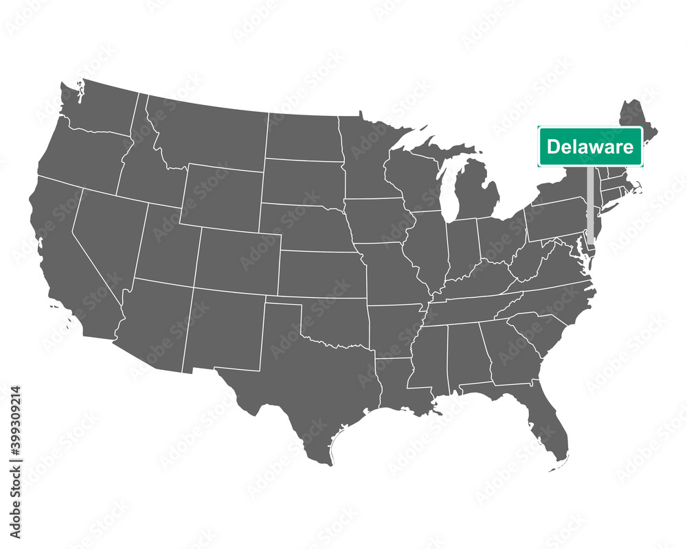 Delaware Ortsschild und Karte der USA