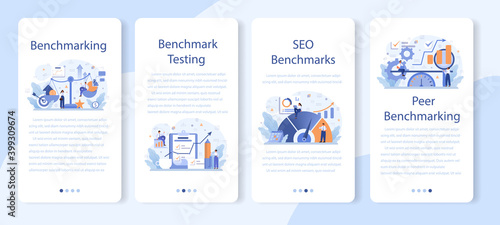 Benchmarking mobile application banner set. Idea of business