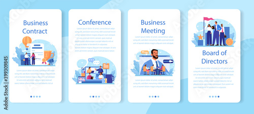 Directors board mobile application banner set. Business planning