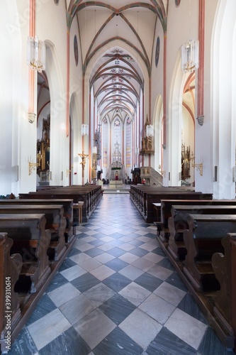 HRADEC KRALOVE, CZECH REPUBLIC - DECEMBER 10, 2020: Interior Cathedral of the Holy Spirit in the historic city center. Hradec Kralove is a big city in the Hradec Kralove Region Bohemia, Czech republic