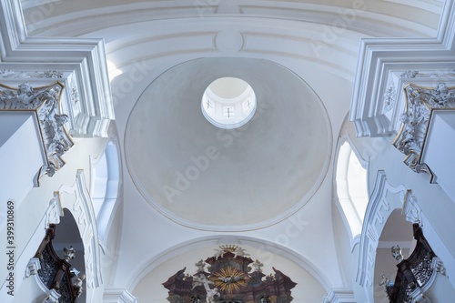 HRADEC KRÁLOVÉ, CZECH REPUBLIC - DECEMBER 10, 2020: Church of the Assumption of the Virgin Mary in the historic city center. Hradec Králové is a large city in the Hradec Králové Region in Bohemia