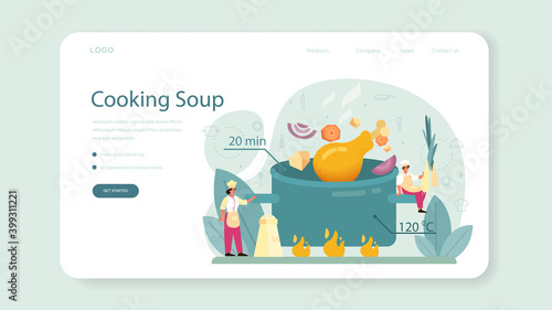 Chicken soup web banner or landing page. Tasty meal and ready