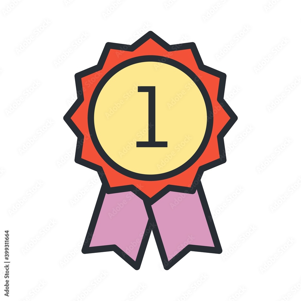 First place award rosette icon isolated on white background.