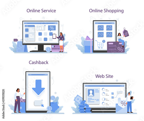 Customer loyalty online service or platform set. Marketing program development