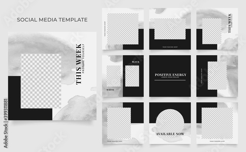 social media template banner fashion sale promotion. fully editable instagram and facebook square post frame puzzle organic sale poster. black white vector background. black friday theme