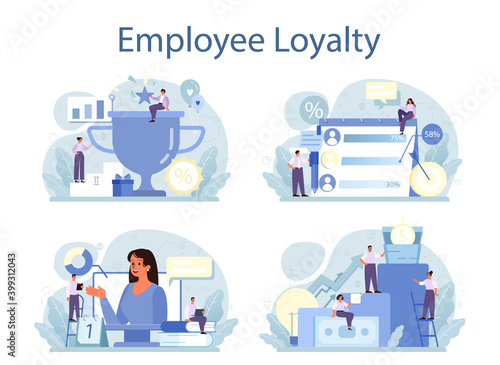 Employee loyalty concept set. Staff management, empolyee development