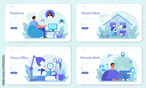 Freelance web banner or landing page set. People working remotely