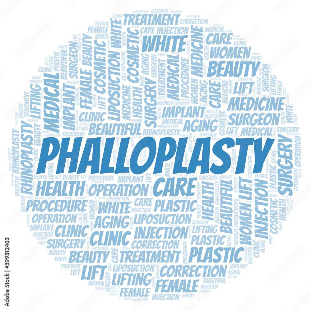 Phalloplasty typography word cloud create with the text only. Type of plastic surgery Phalloplasty typography word cloud create with the text only. Type of plastic surgery