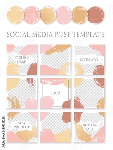 Set abstract account art background story highlight covers icons.Circle logo watercolor and square endless photos for social media stories.Design element for beauty shop,bloggers and social page cover