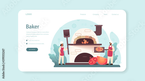 Pizzeria web banner or landing page. Chef cooking tasty