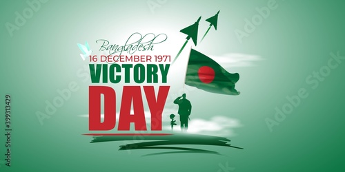 Vector illustration for Bangladesh victory day, national day, soldiers, flag hoisting, pigeon, mountain on abstract background with patriotic color theme.