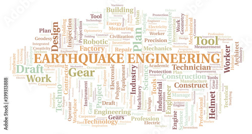 Earthquake Engineering typography word cloud create with the text only