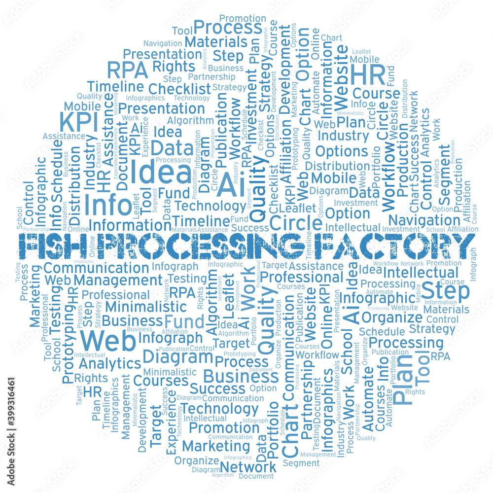 Fototapeta premium Fish Processing Factory typography word cloud create with the text only.