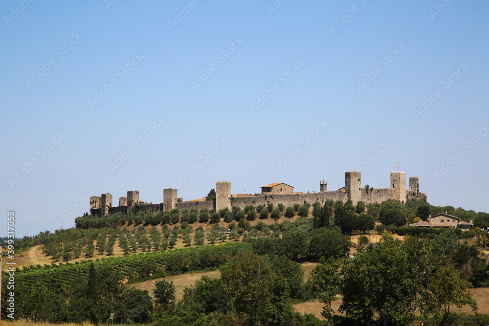 View of the fortress town of Monteriggioni, Italy