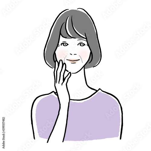 ほほ笑むシニア層の女性のイラスト