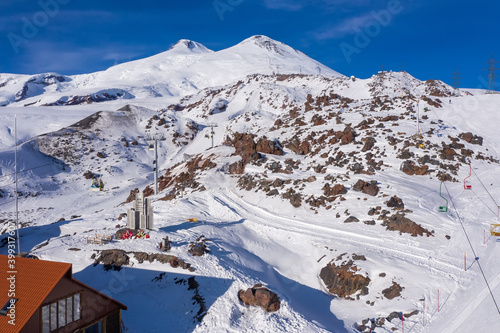 aerial view of Mount Elbrus in winter season