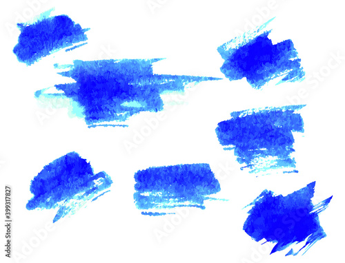 Blue color ink stains. Brush marks with dirty stains. Grunge silhouette brushstroke