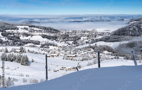 aerial view over village of...