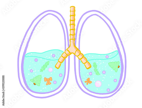 image of lungs with water inside. tree, bubble