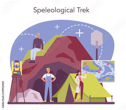 Speleologist concept. Scientst exploring deep cave with special