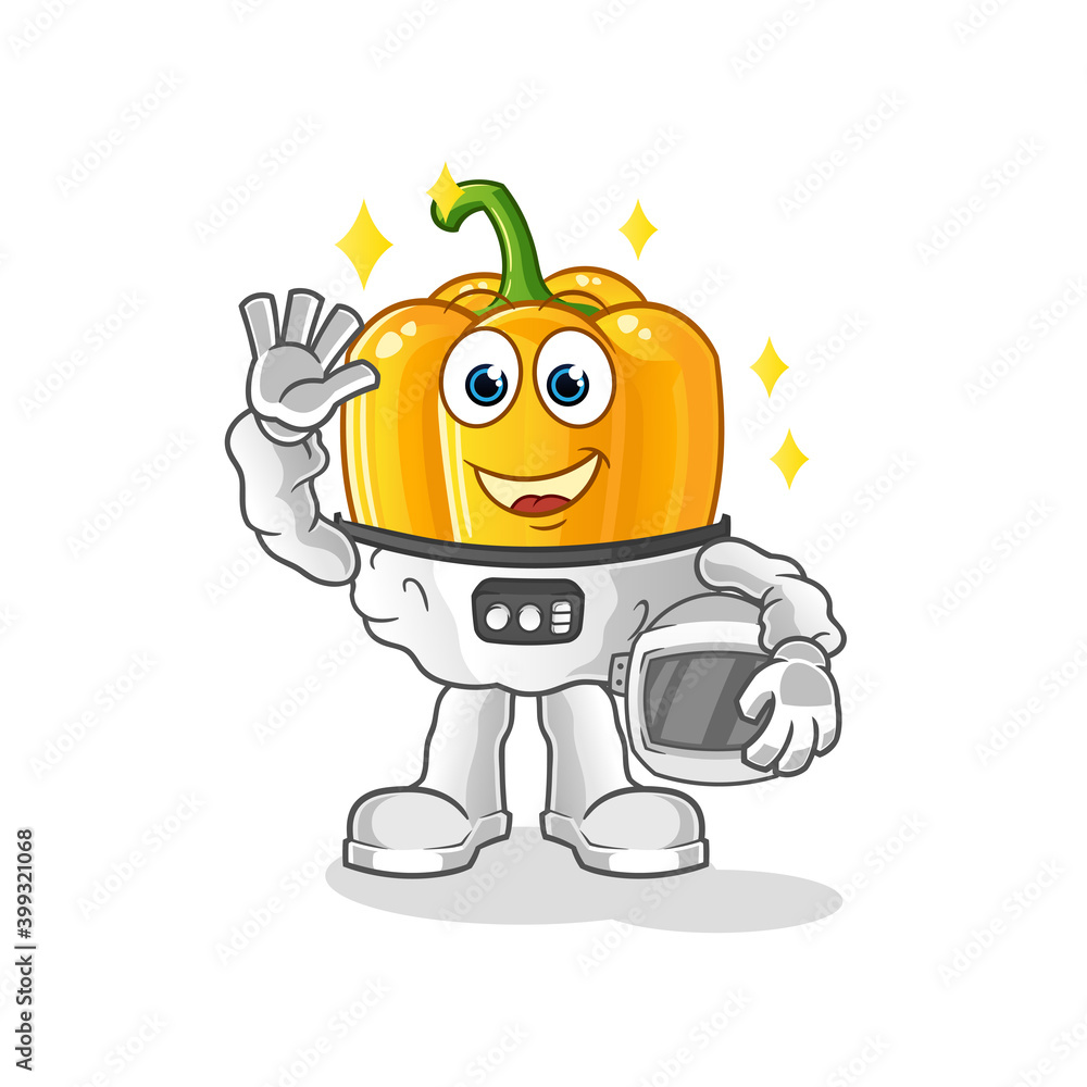 Obraz premium paprika astronaut waving character. cartoon mascot vector