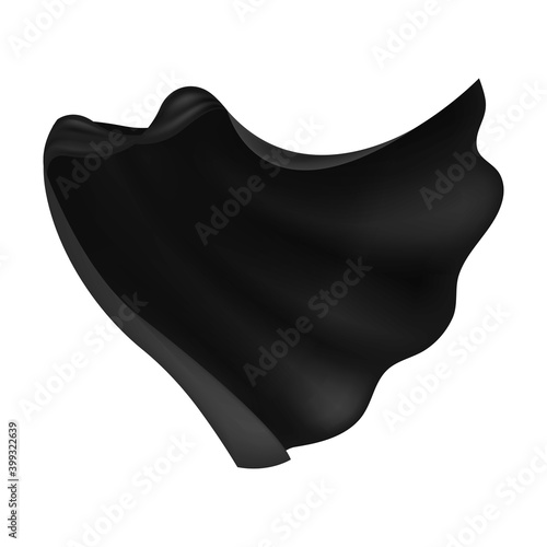 Black draped cloak. Realistic hero or dracula cape, elegant silk, velvet or satin drapery fabric, clothing for masquerade and carnival, flying costume vector 3d isolated illustration