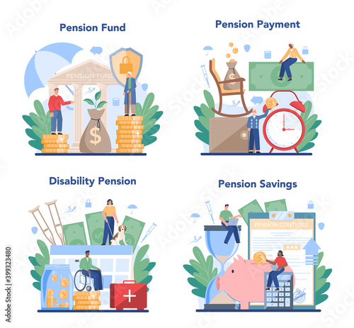 Pension fund set. Saving money for retirement, financial