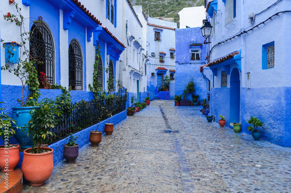 Street in the blue city Chefchaouen / Street in the blue city Chefchaouen, Morocco, Africa.