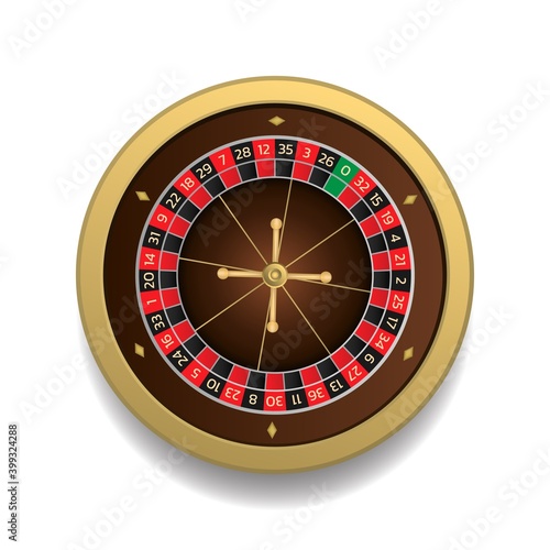 European roulette wheel online casino. Realistic style vector illustration isolated on white background.
