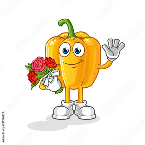 paprika with bouquet mascot. cartoon vector