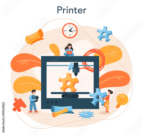 3D Printing technology concept. 3D printer equipment and engineer