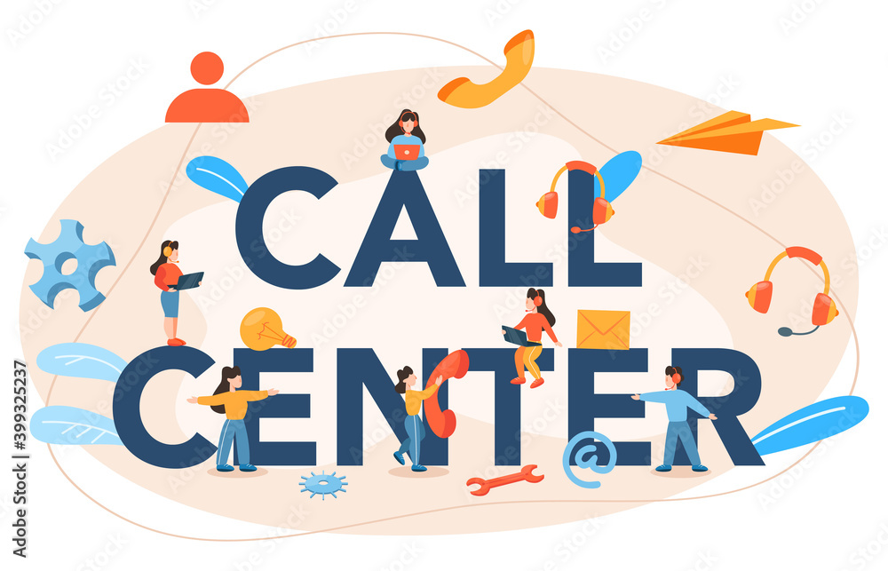 Call center typographic header. Idea of customer service. Call center typographic header. Idea of customer service.
