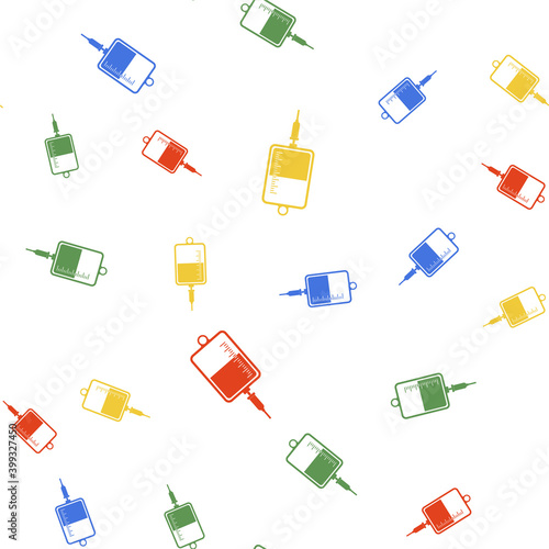 Color IV bag icon isolated seamless pattern on white background. Blood bag icon. Donate blood concept. The concept of treatment and therapy, chemotherapy. Vector.