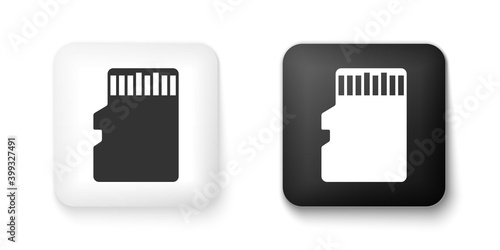 Black and white Micro SD memory card icon isolated on white background. Square button. Vector.