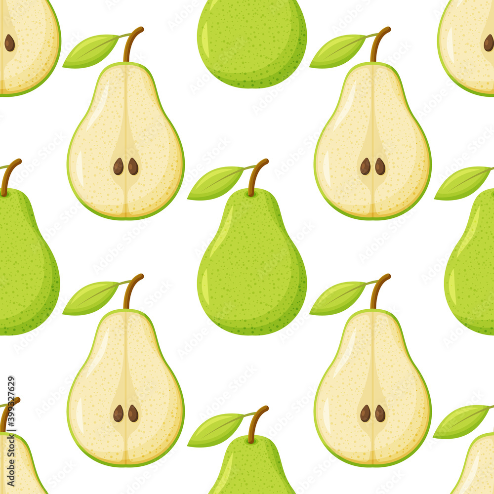 Sweet pear seamless pattern. Organic healthy fruits background. Vector illustration