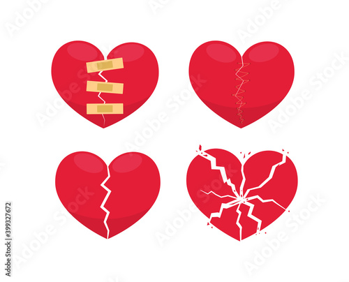 Set of Broken Heart. Isolated Vector illustration