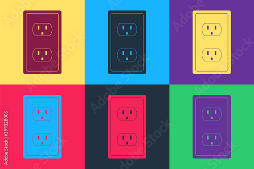 Pop art Electrical outlet in the USA icon isolated on color background. Power socket. Vector.