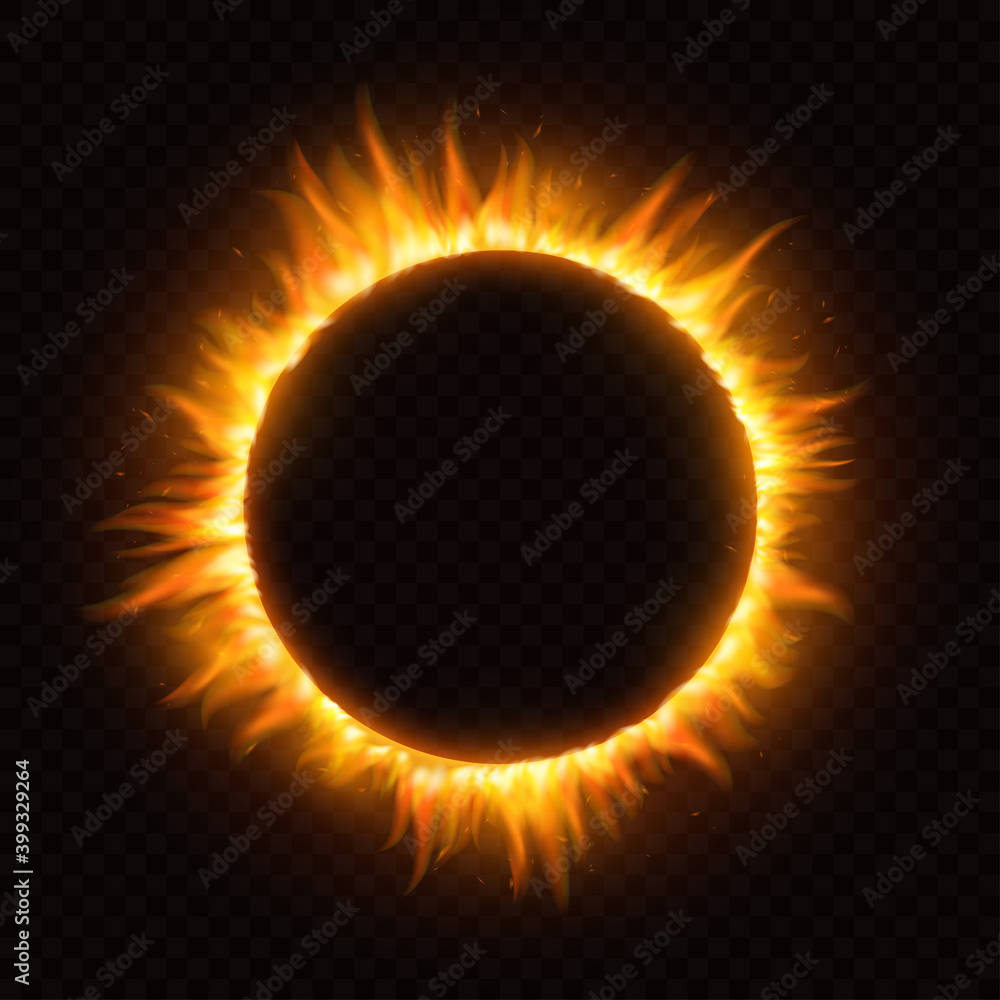 Realistic round light fire flame frame on transparent background Stock ...