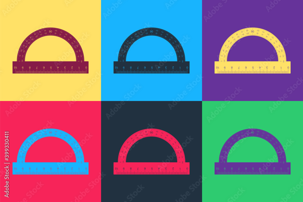 Pop art Protractor grid for measuring degrees icon isolated on color background. Tilt angle meter. Measuring tool. Geometric symbol. Vector. Pop art Protractor grid for measuring degrees icon isolated on color background. Tilt angle meter. Measuring tool. Geometric symbol. Vector.