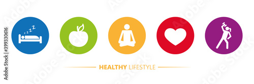 healthy lifestyle icons sleep apple yoga heart sport vector illustration EPS10