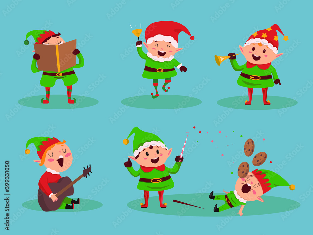Caroling kids set. Children sing Christmas songs and carols in funny green costumes. Vector illustration
Caroling kids set. Children sing Christmas songs and carols in funny green costumes. Vector illustration