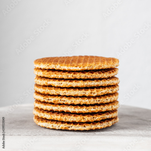 Wallpaper Mural Traditional local signature authentic Dutch Netherlands sweet fresh homemade of delicious tasty stack brown golden waffle caramel honey sugar syrup for dessert in cafe with coffee tea call Stroopwafel Torontodigital.ca