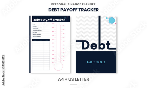 Minimalist Personal Finance planner Debt Payoff Tracker pages template vector paper A4 and US Letter Ai, EPS 10 File
