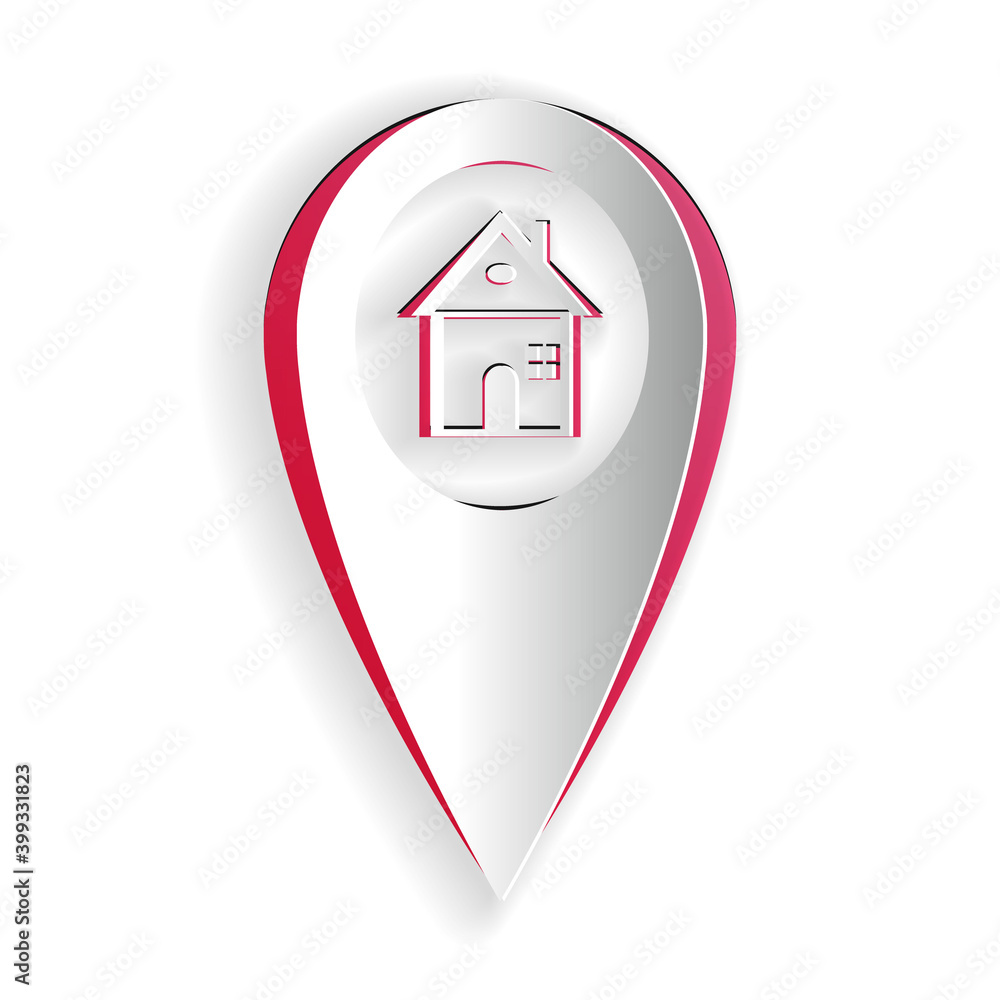 Paper cut Map pointer with house icon isolated on white background. Home location marker symbol. Paper art style. Vector. Paper cut Map pointer with house icon isolated on white background. Home location marker symbol. Paper art style. Vector.