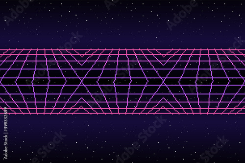 Vector pixel art of 80s Retro sci-Fi background. Pixel art background. 8bit 8 bit